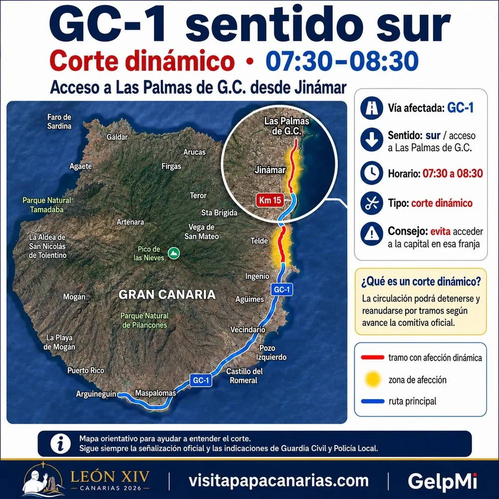 Cortes y afecciones en la GC-3 acceso a Siete Palmas el 11 de junio, con cortes dinámicos por la tarde