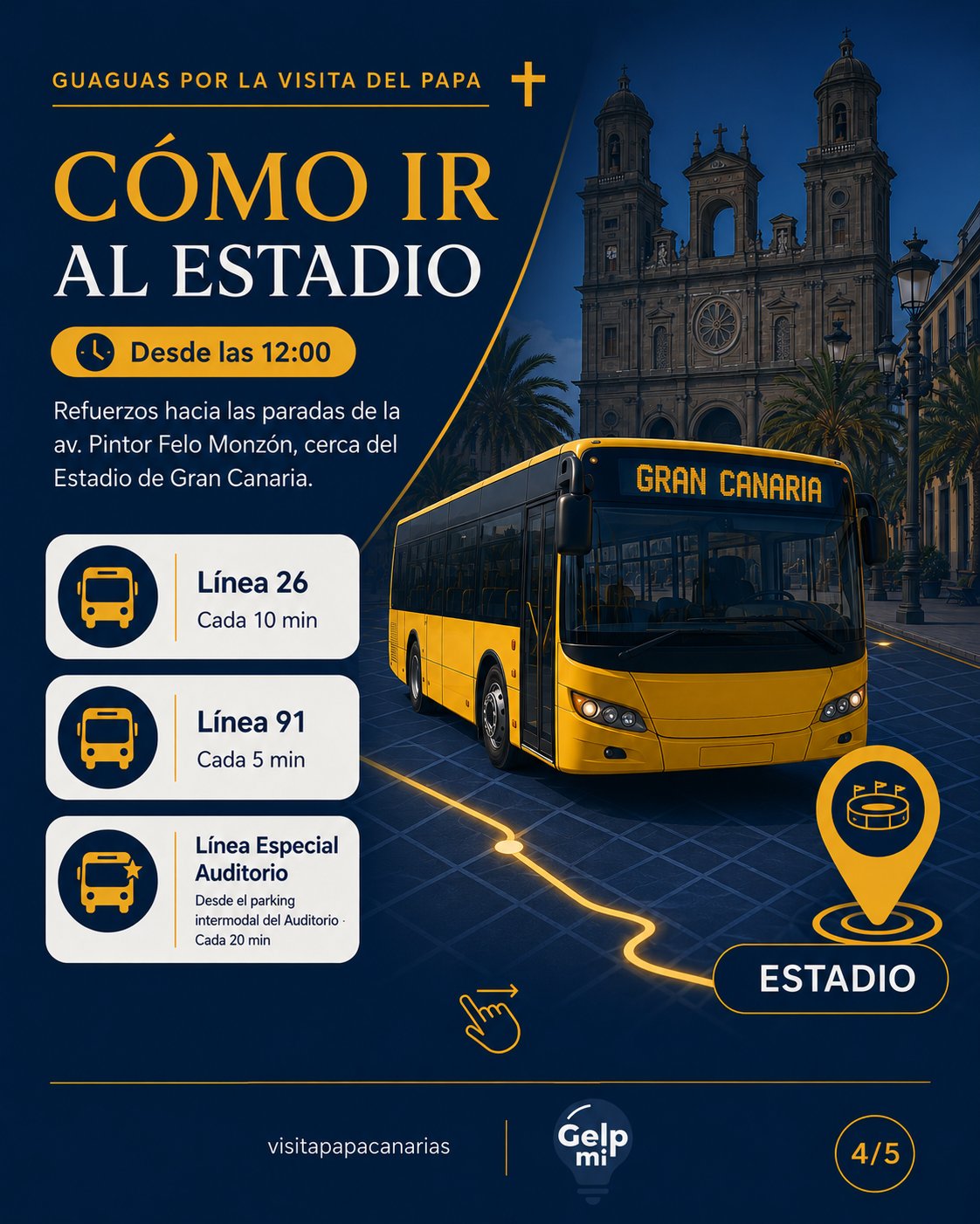 Cómo ir al Estadio de Gran Canaria: líneas 26, 91 y especial Auditorio desde las 12:00